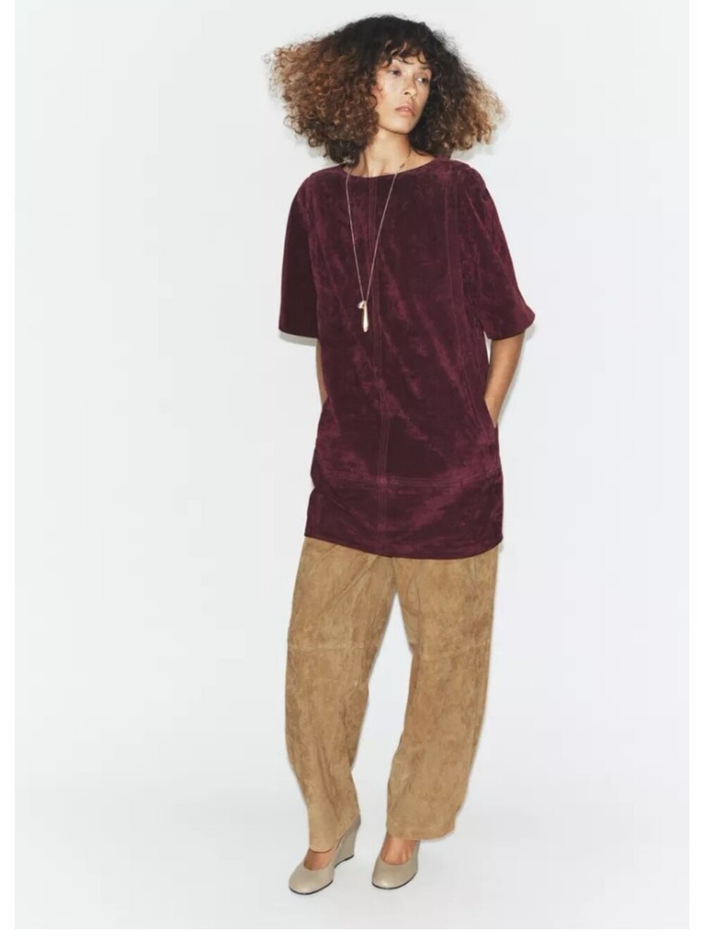 Zara 100% Suede Leather Short Dress in Deep Burgundy Sz-L